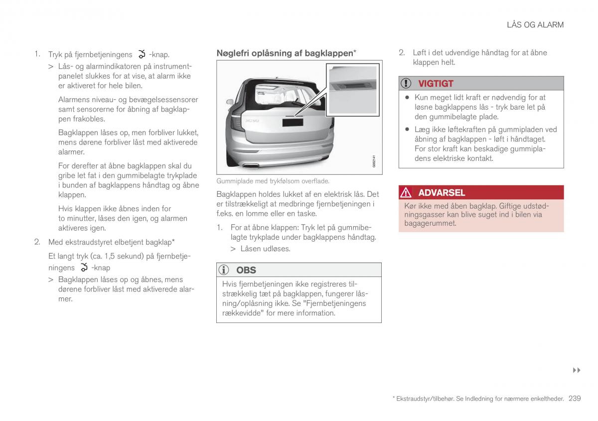 Volvo XC90 II 2 Bilens instruktionsbog / page 241