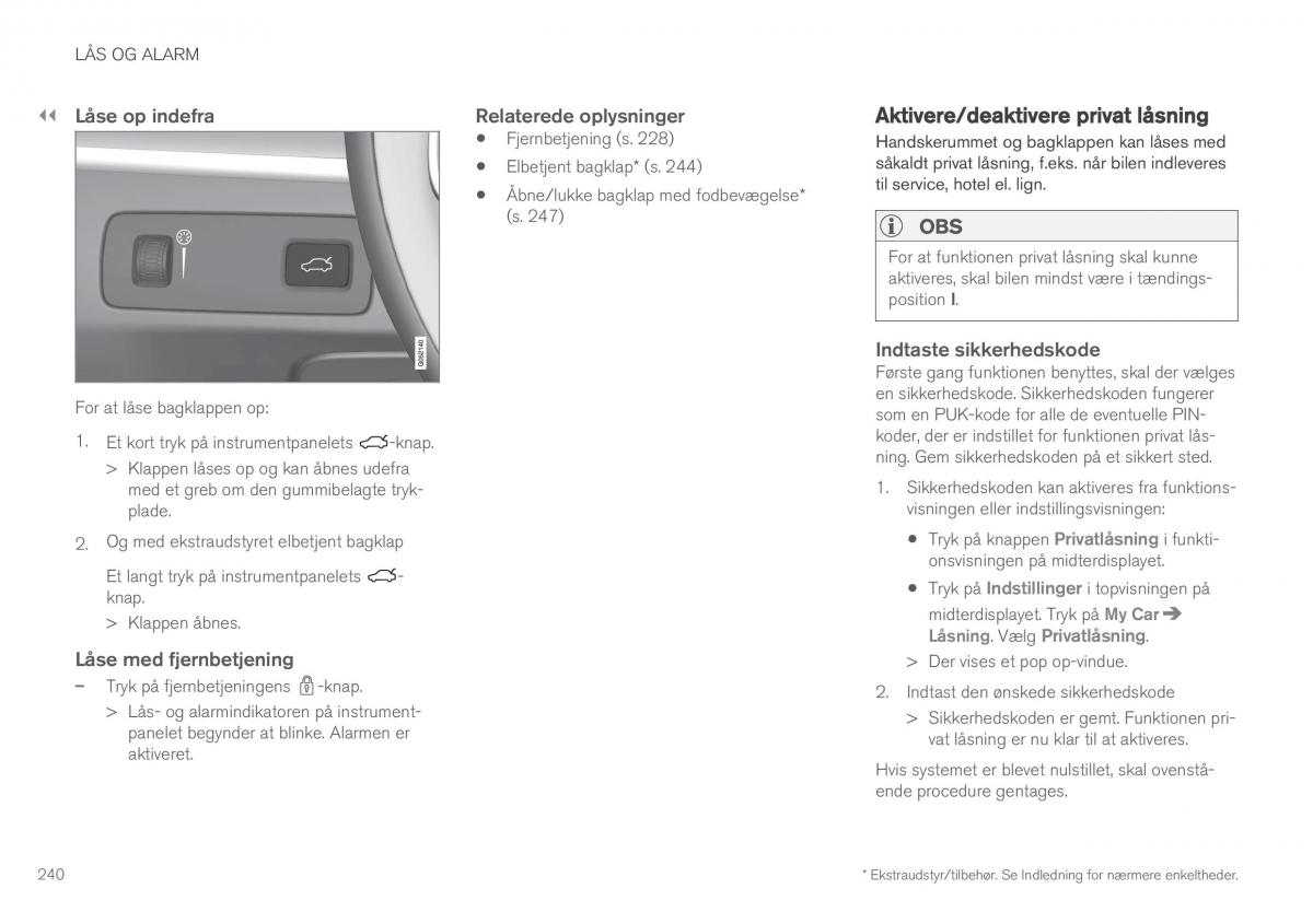 Volvo XC90 II 2 Bilens instruktionsbog / page 242