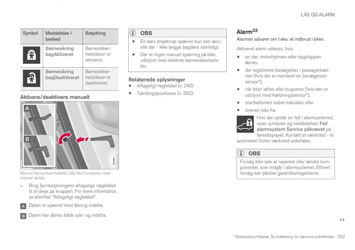 Volvo XC90 II 2 Bilens instruktionsbog / page 255