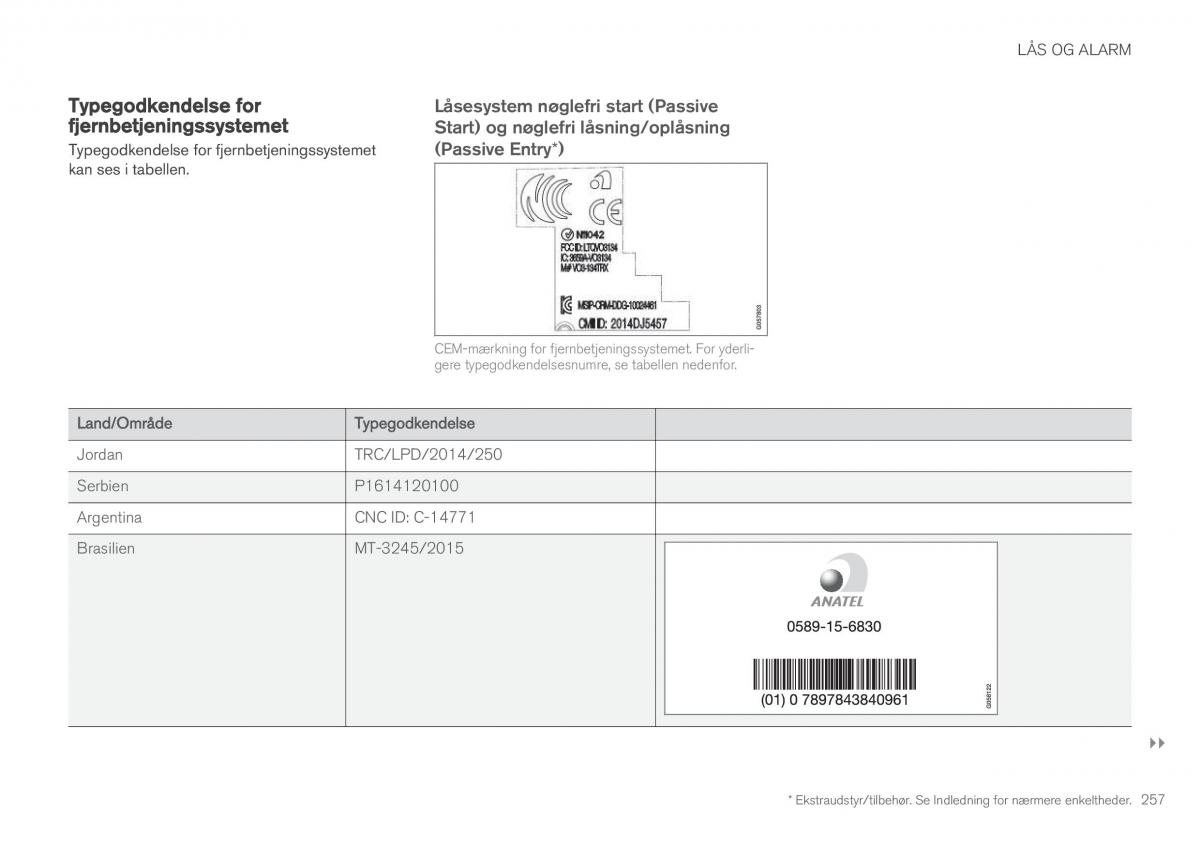 Volvo XC90 II 2 Bilens instruktionsbog / page 259