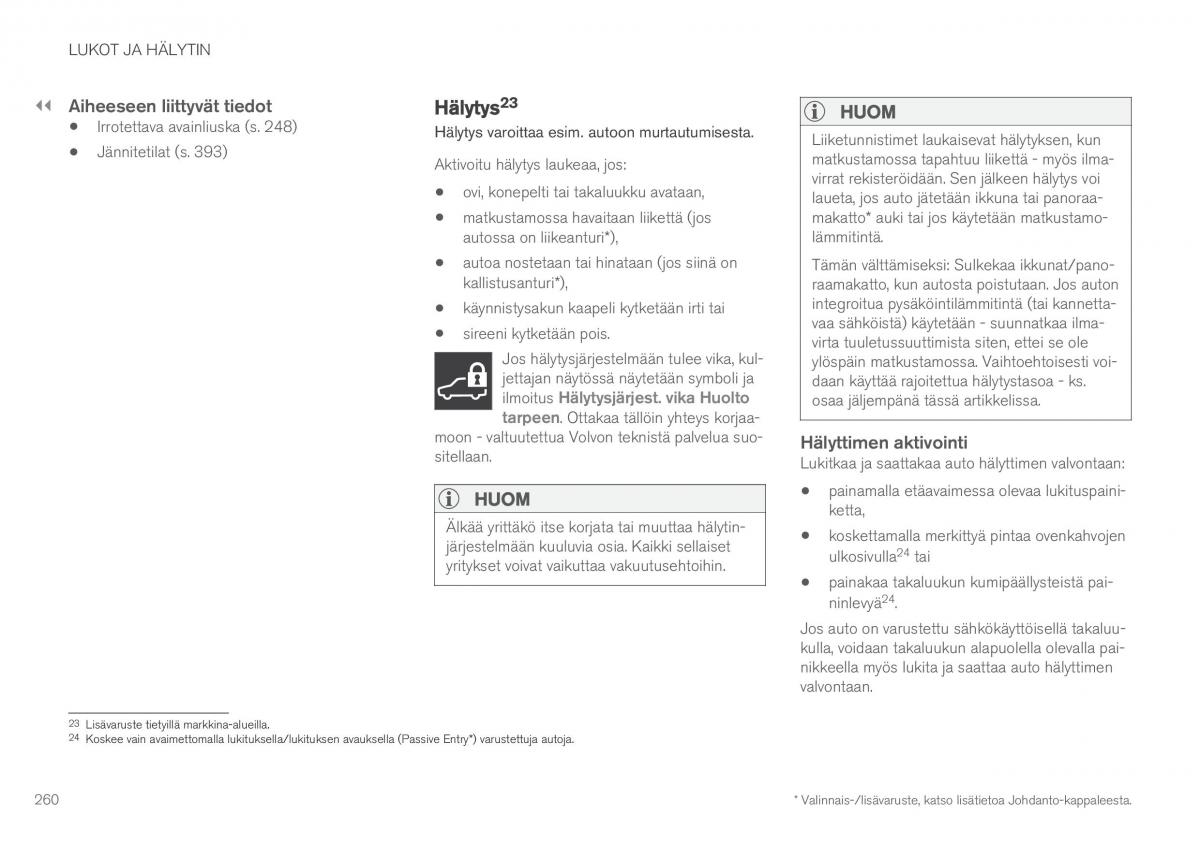 Volvo XC90 II 2 omistajan kasikirja / page 262