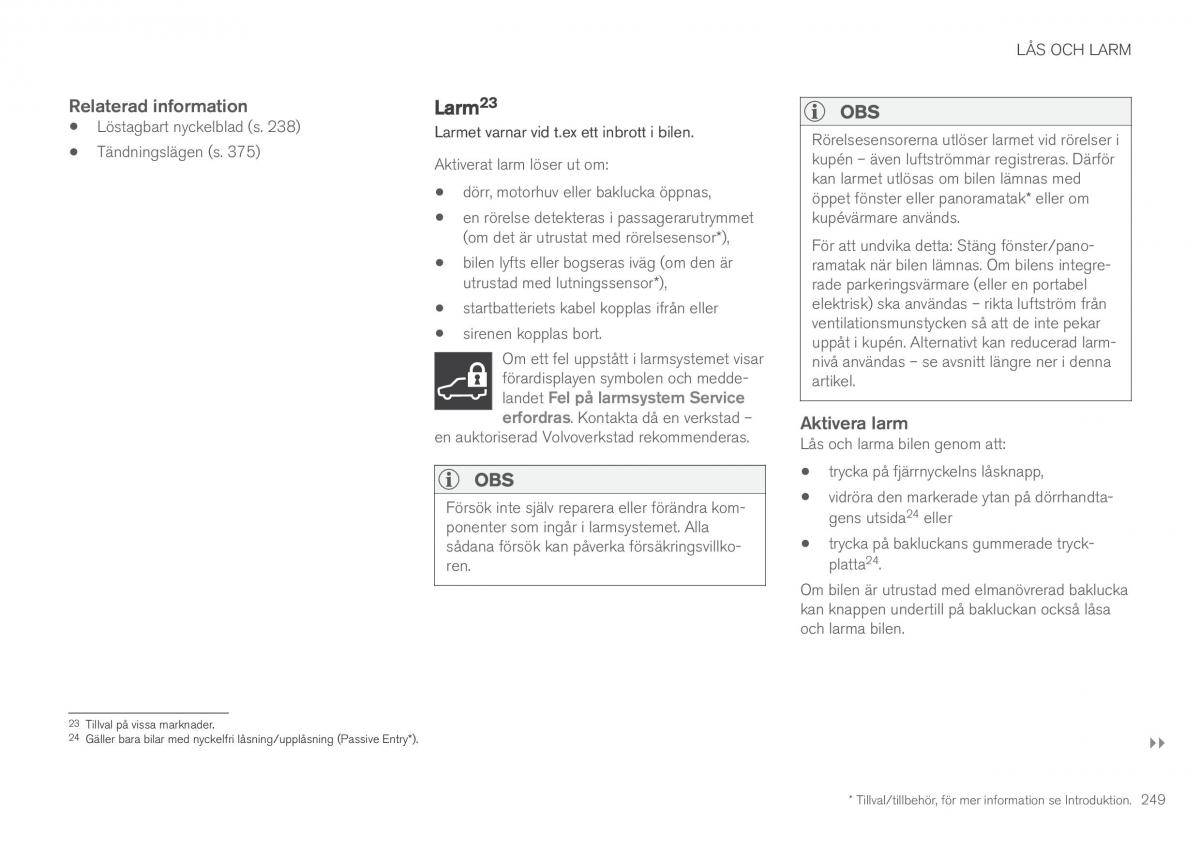 Volvo XC90 II 2 instruktionsbok / page 251