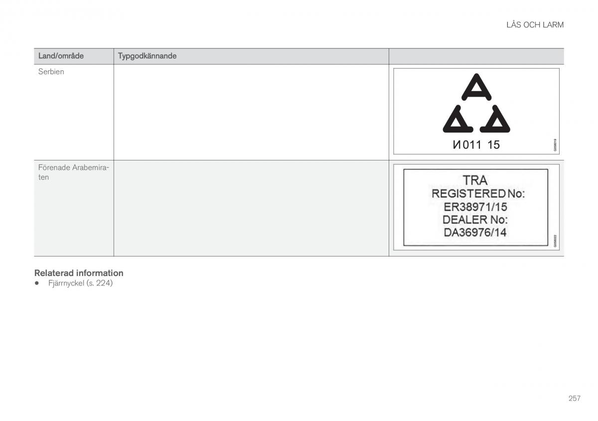 Volvo XC90 II 2 instruktionsbok / page 259