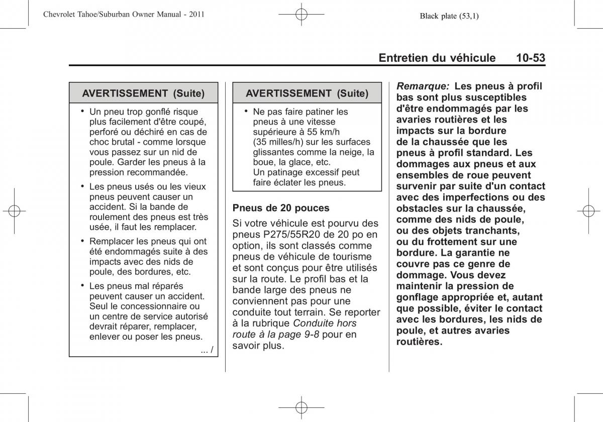 Chevrolet GMC Suburban X 10 manuel du proprietaire / page 475