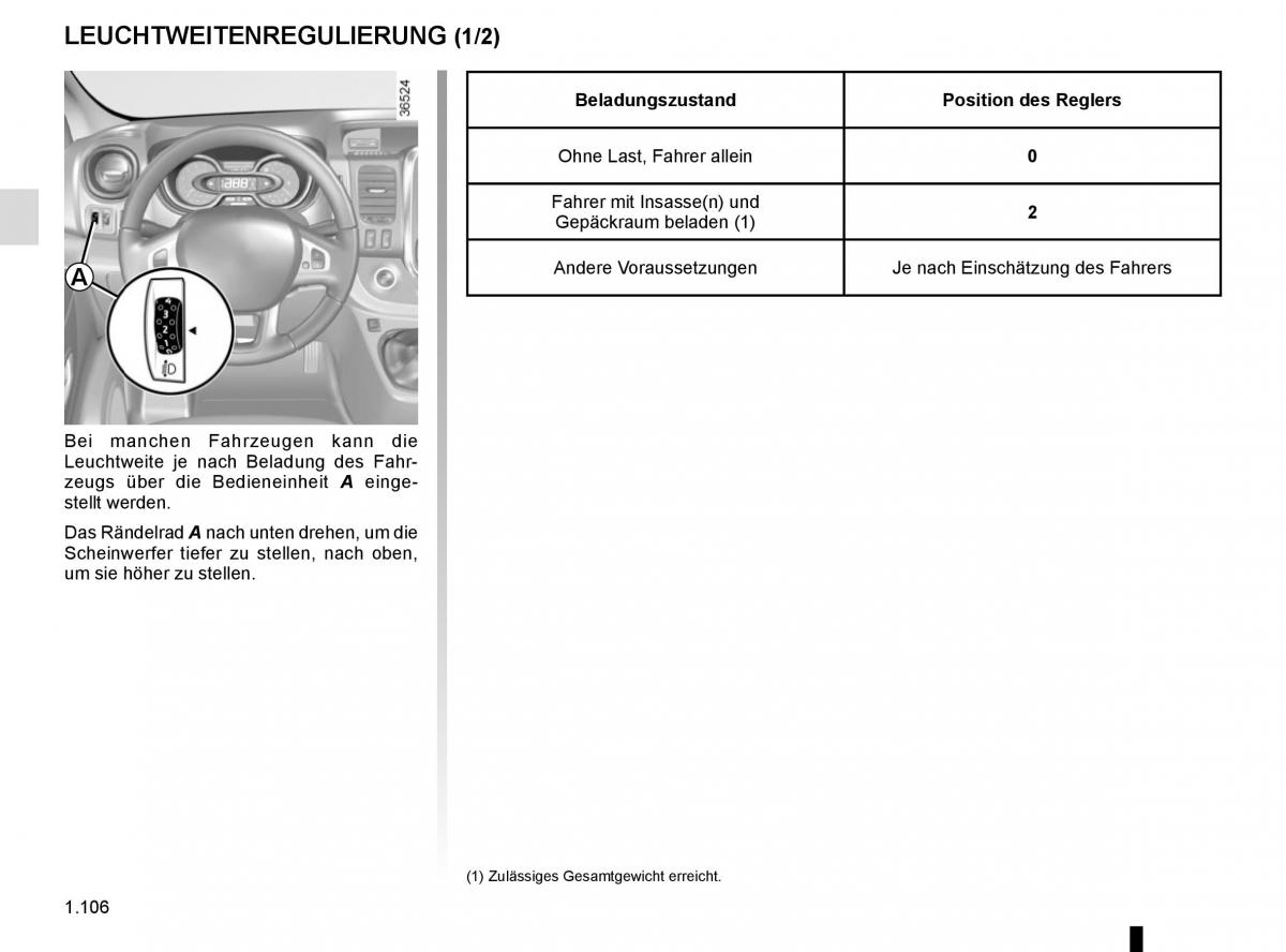 Renault Trafic III 3 Handbuch / page 112