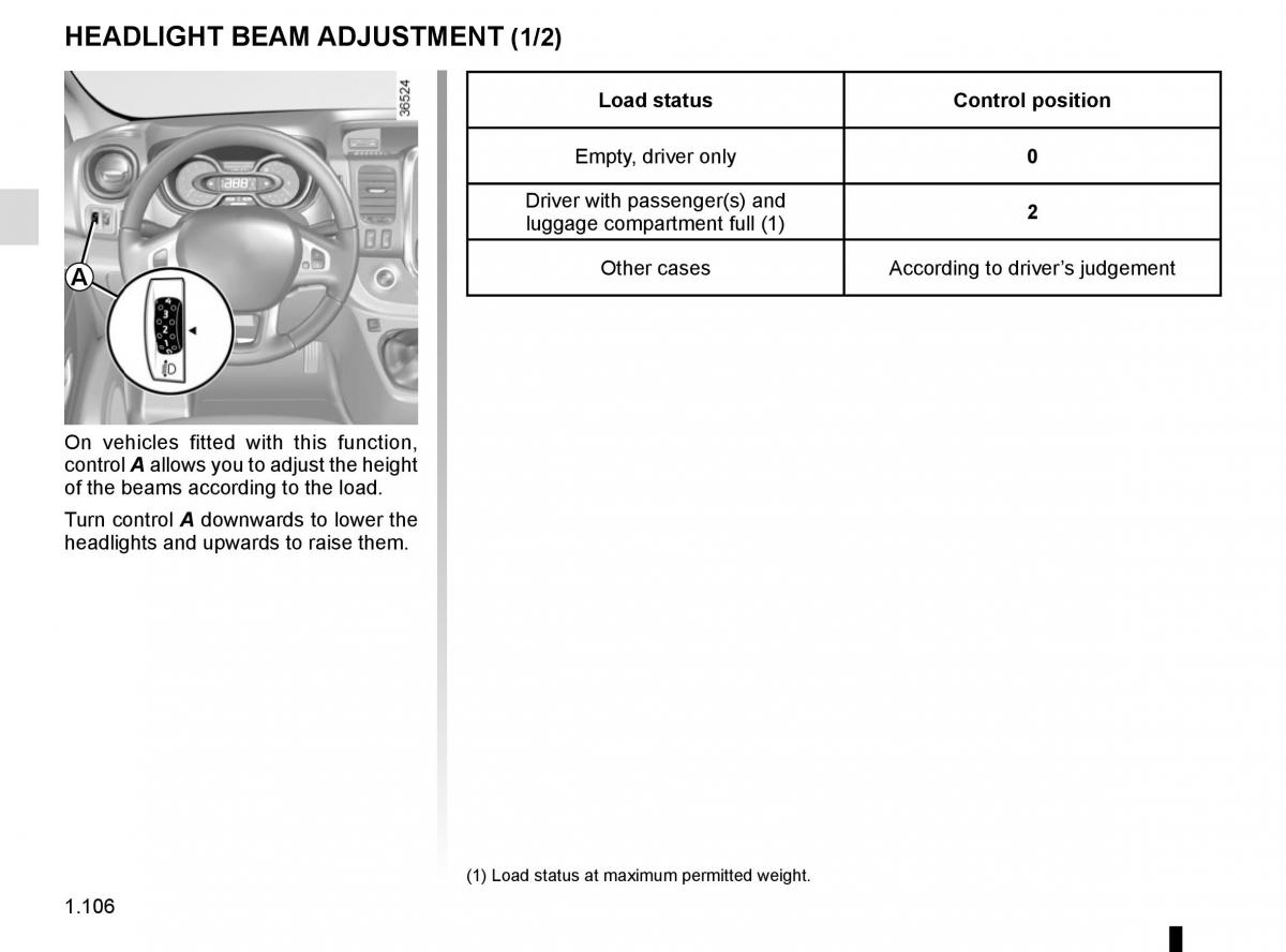 Renault Trafic III 3 owners manual / page 112