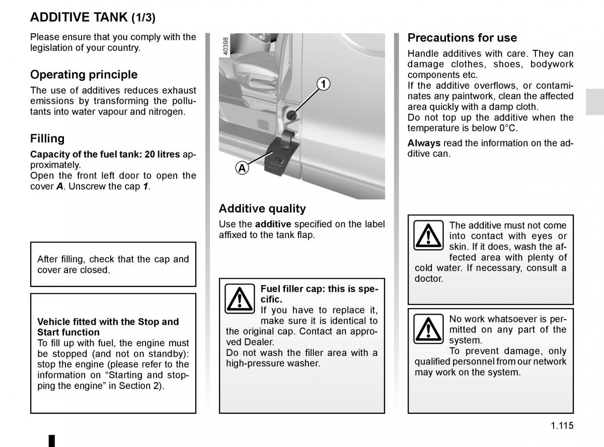 Renault Trafic III 3 owners manual / page 121