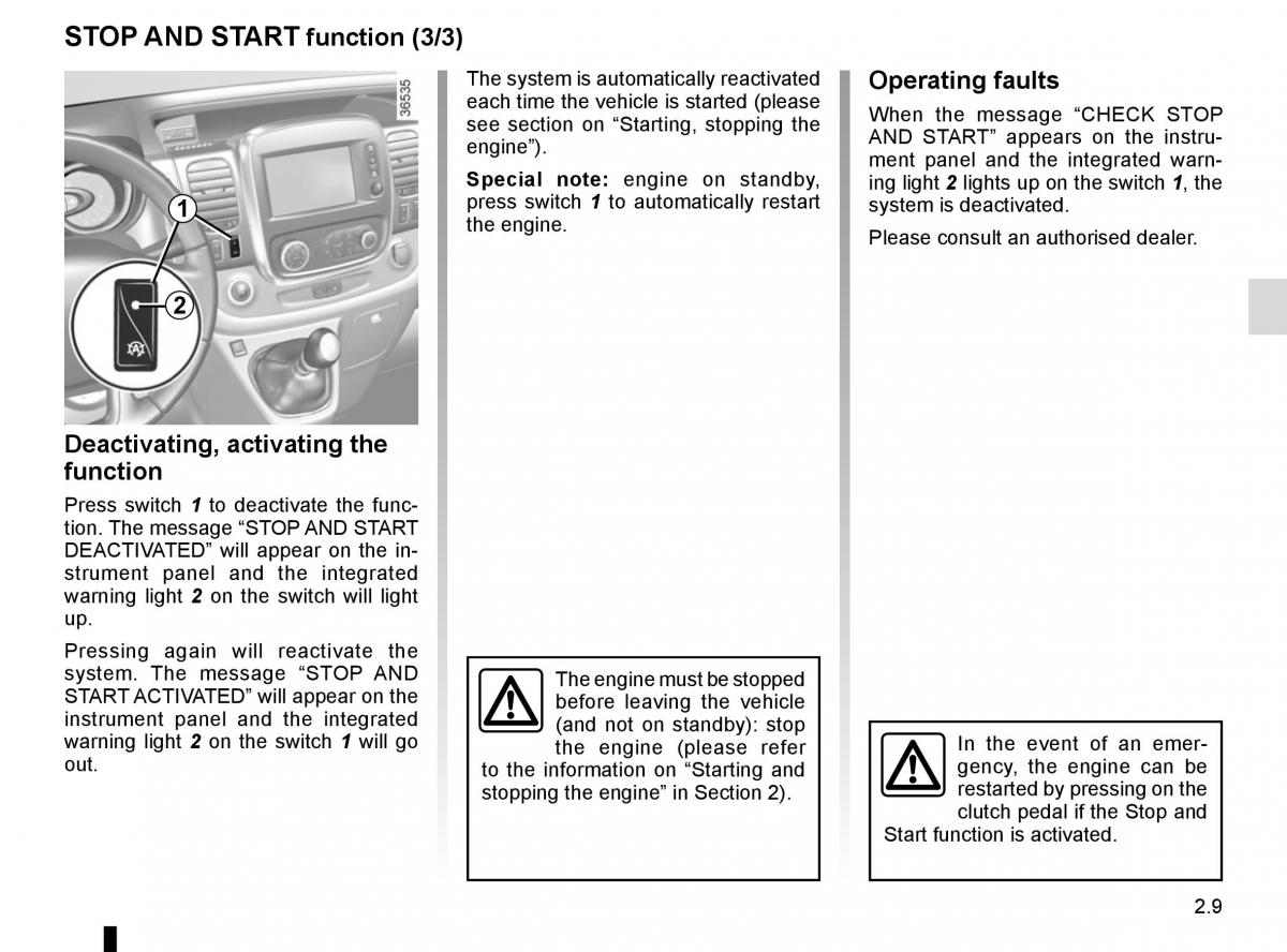 Renault Trafic III 3 owners manual / page 133