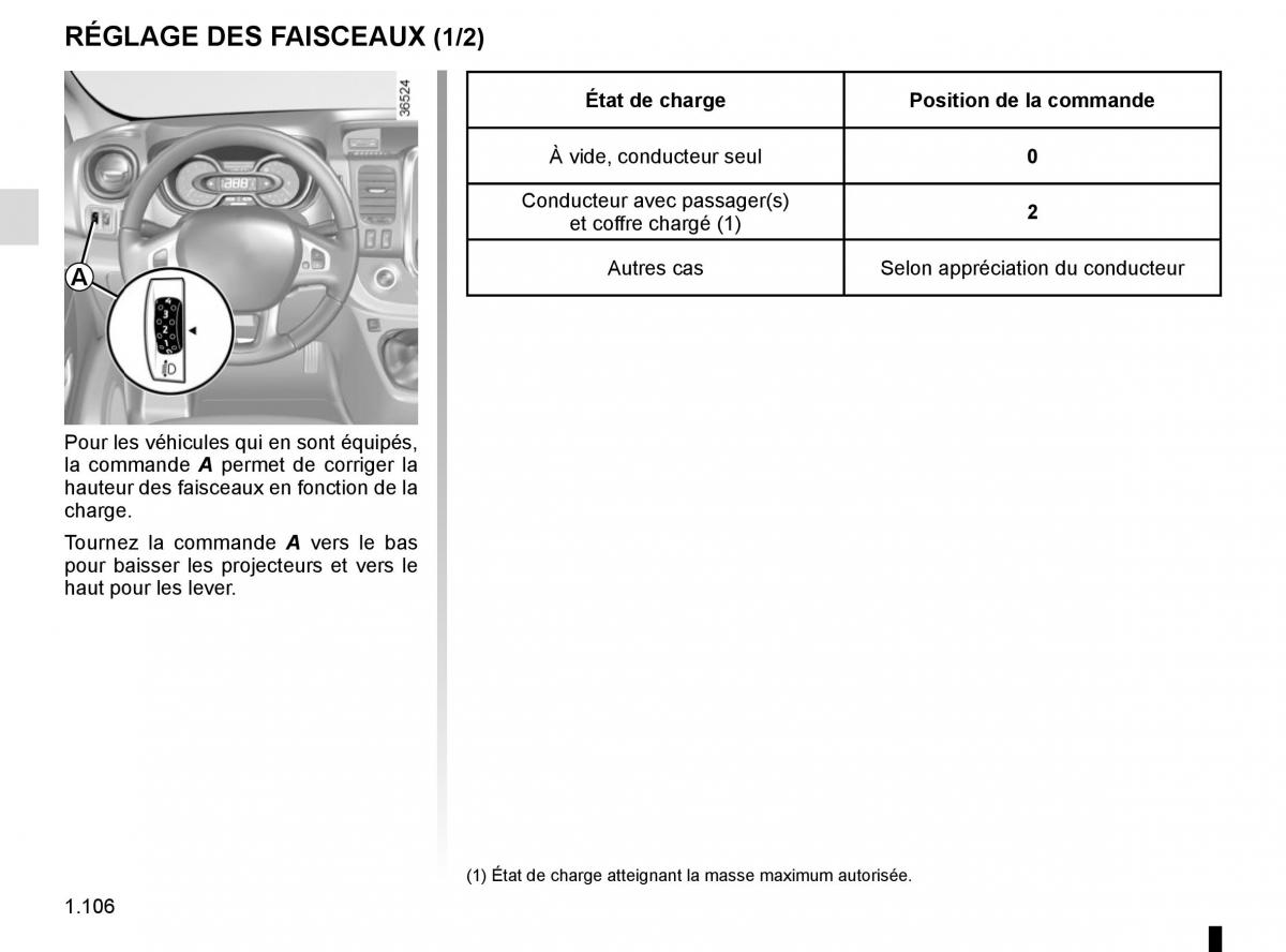 Renault Trafic III 3 manuel du proprietaire / page 112