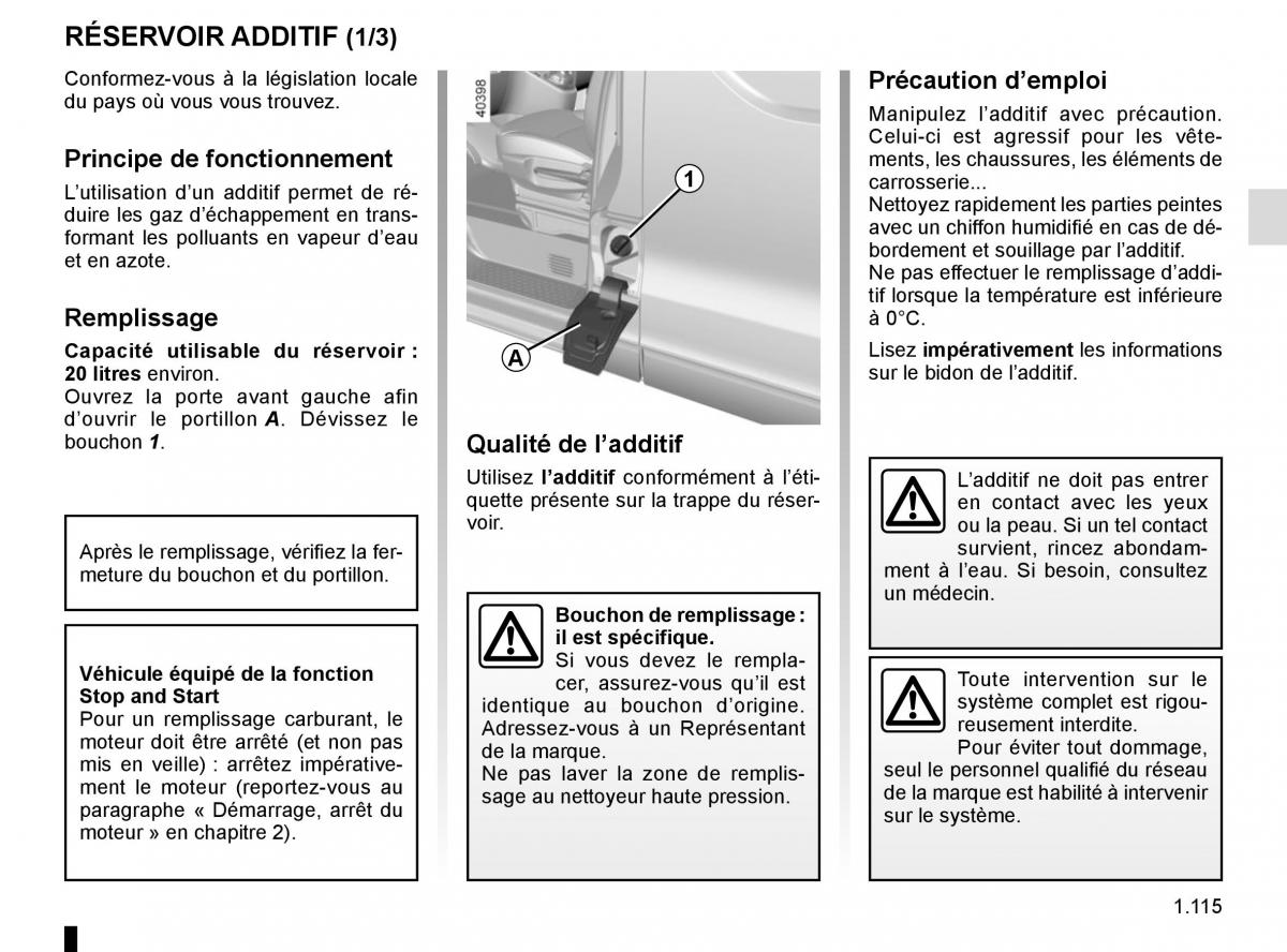 Renault Trafic III 3 manuel du proprietaire / page 121