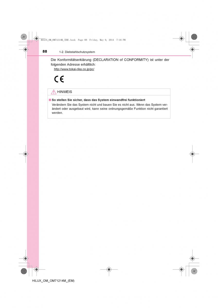 Toyota Hilux VII 7 Handbuch / page 88