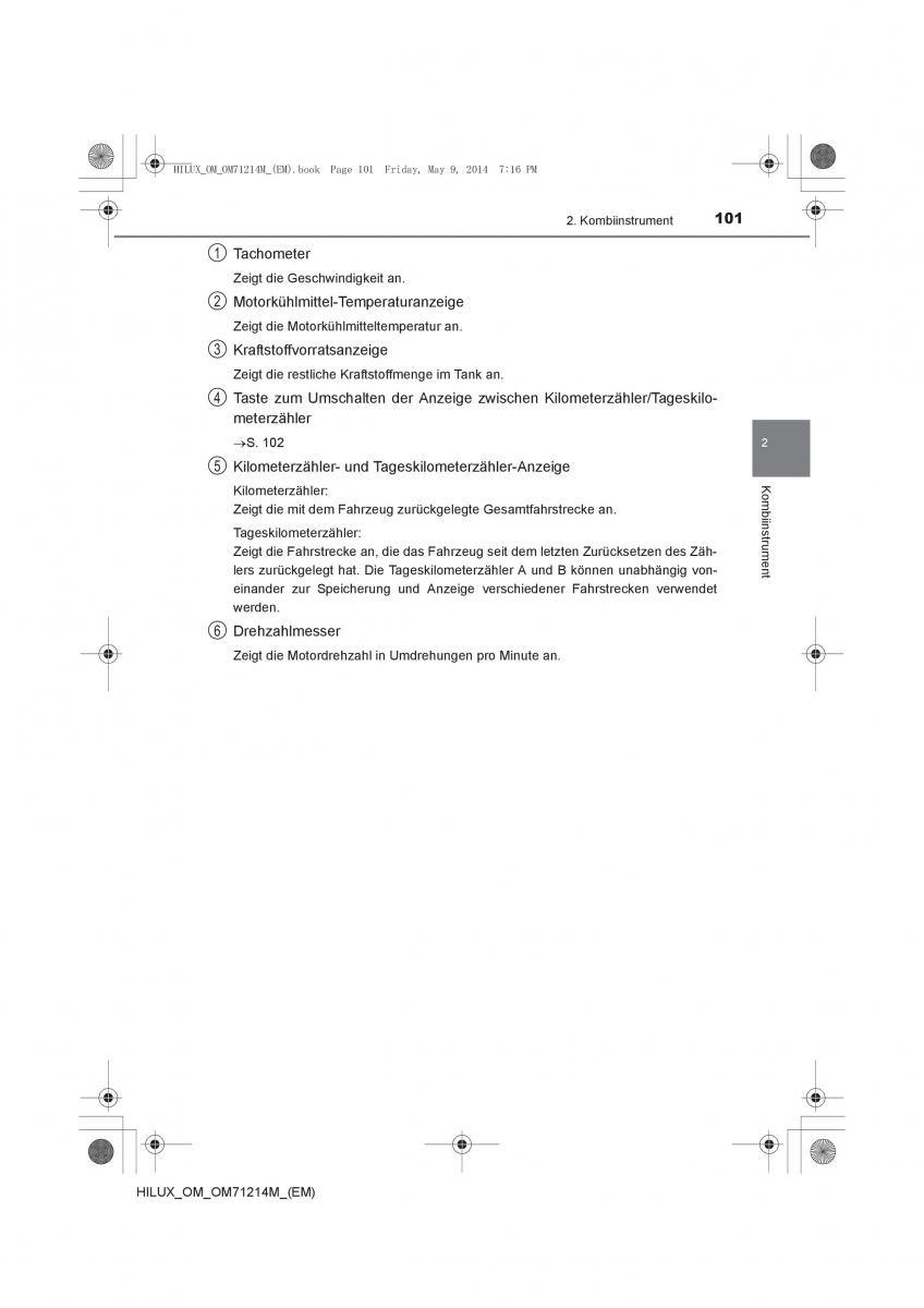 Toyota Hilux VII 7 Handbuch / page 101