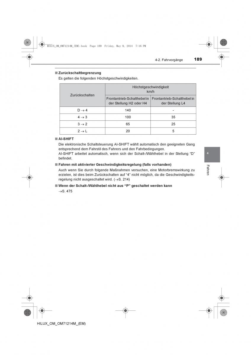 Toyota Hilux VII 7 Handbuch / page 189