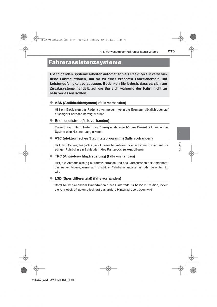 Toyota Hilux VII 7 Handbuch / page 233