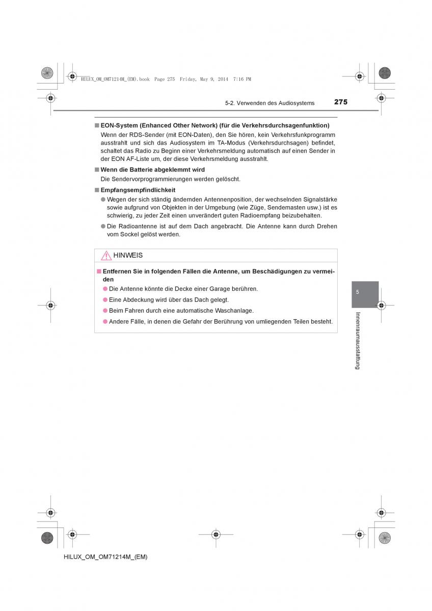 Toyota Hilux VII 7 Handbuch / page 275