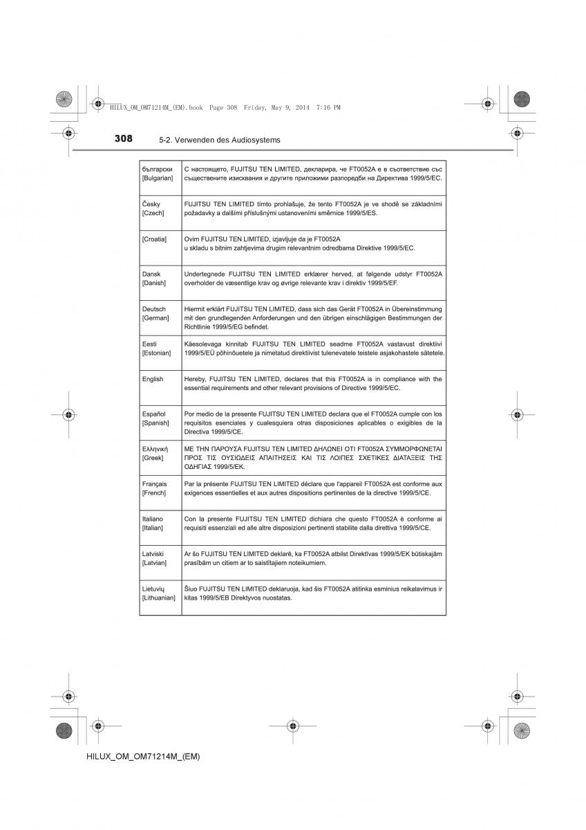 Toyota Hilux VII 7 Handbuch / page 308