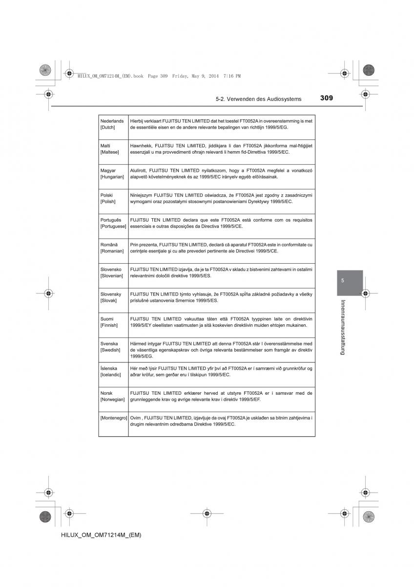 Toyota Hilux VII 7 Handbuch / page 309