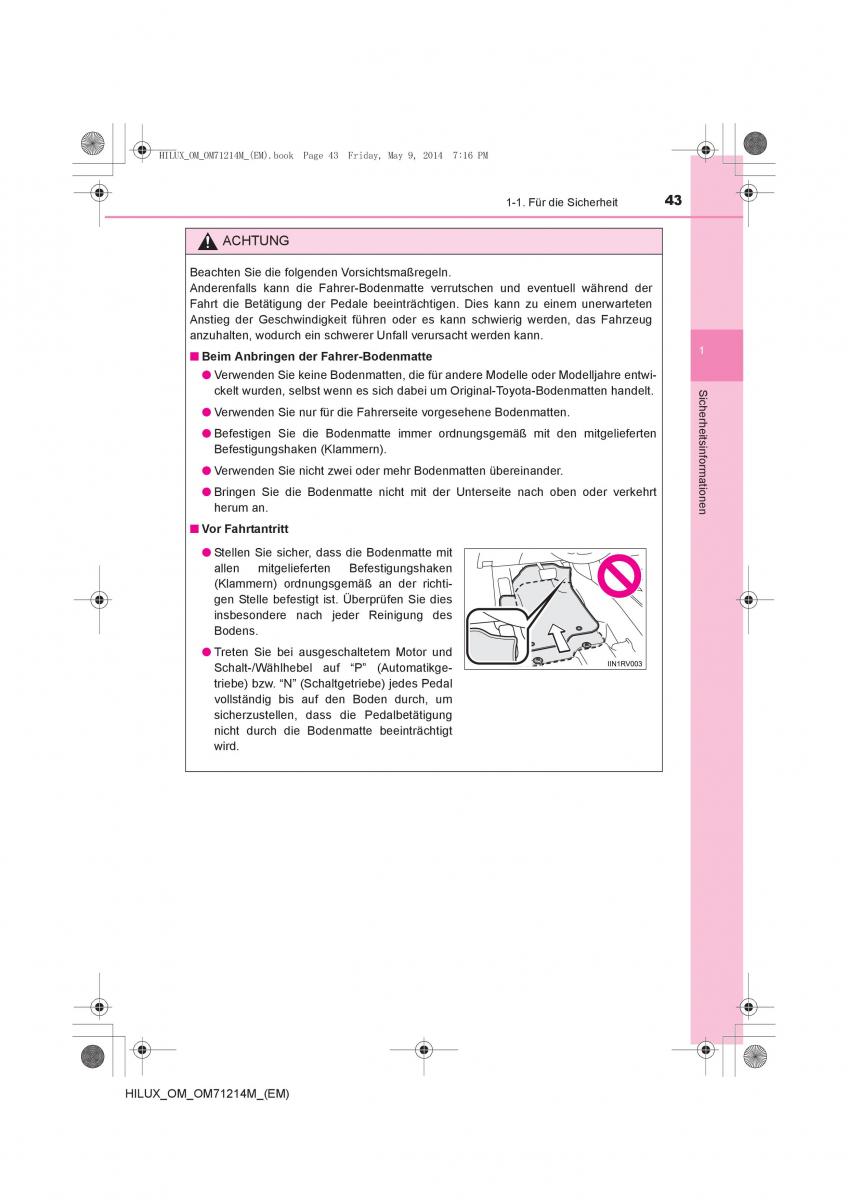 Toyota Hilux VII 7 Handbuch / page 43