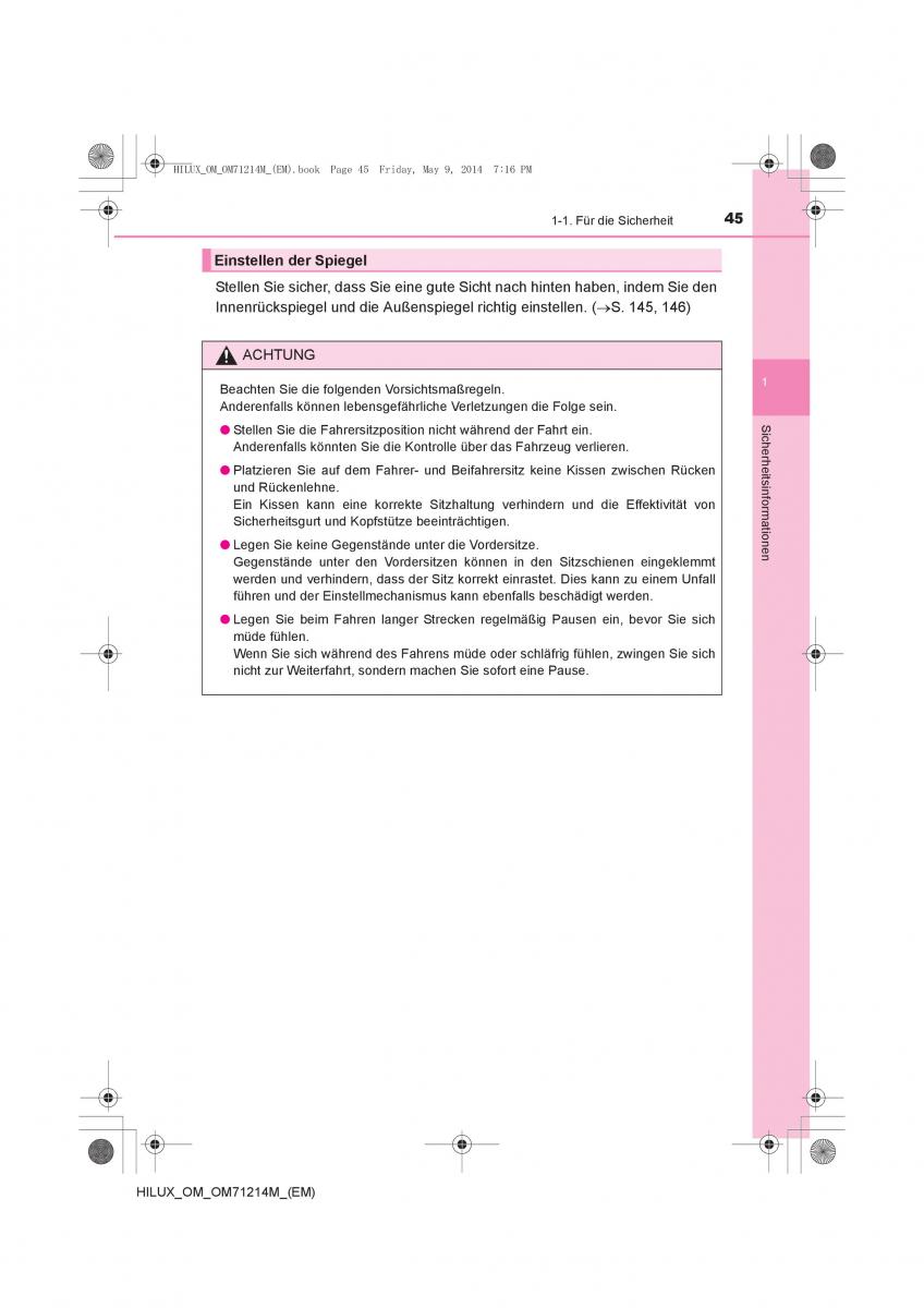 Toyota Hilux VII 7 Handbuch / page 45