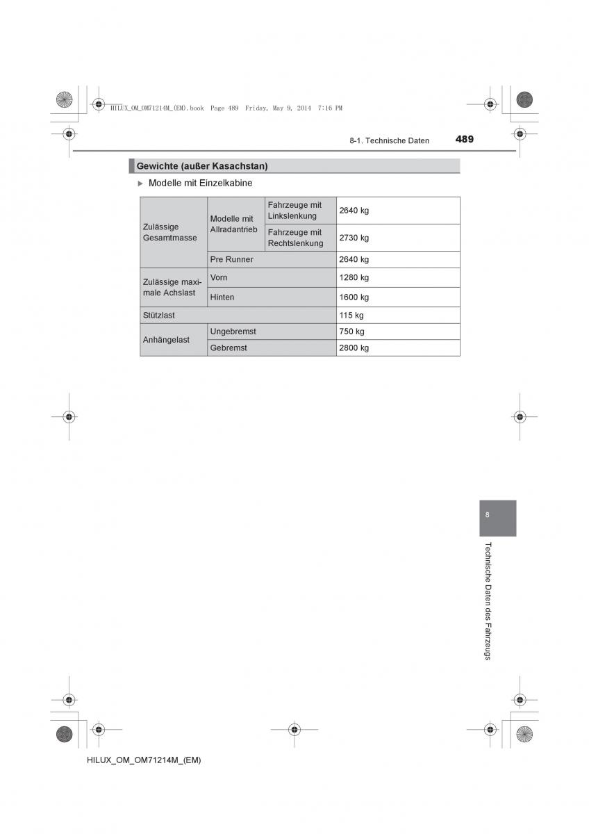 Toyota Hilux VII 7 Handbuch / page 489