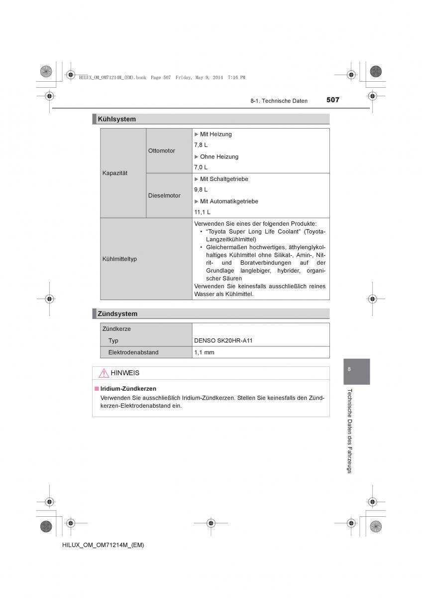 Toyota Hilux VII 7 Handbuch / page 507