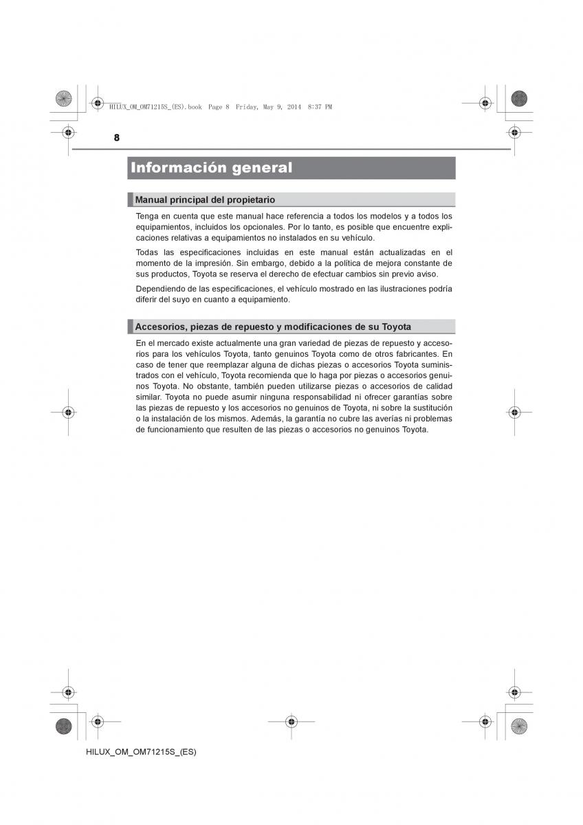 Toyota Hilux VII 7 manual del propietario / page 8