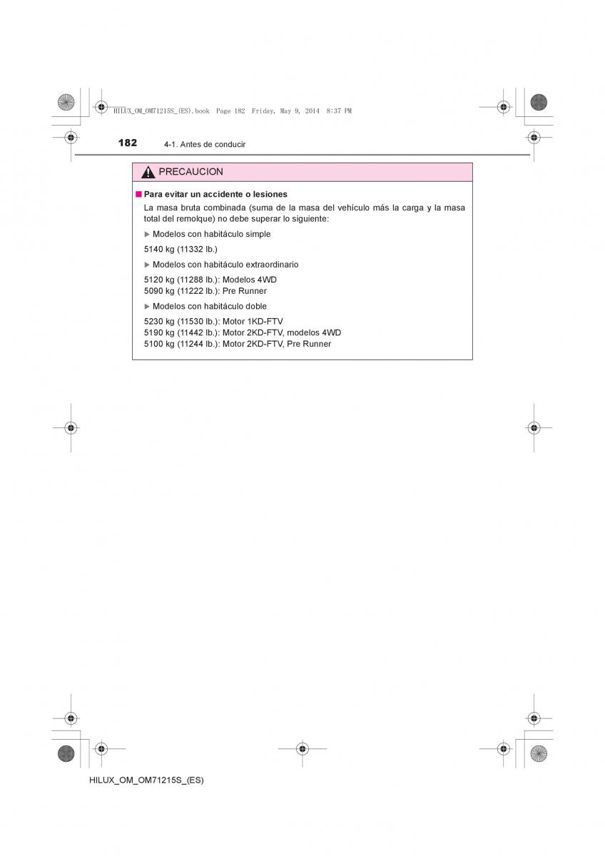 Toyota Hilux VII 7 manual del propietario / page 182