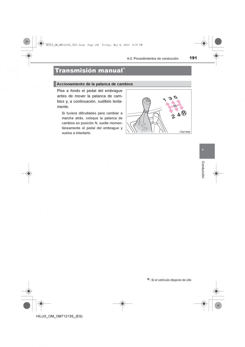 Toyota Hilux VII 7 manual del propietario / page 191