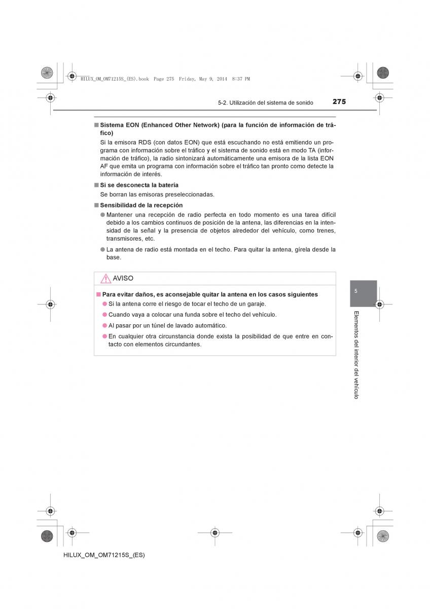 Toyota Hilux VII 7 manual del propietario / page 275