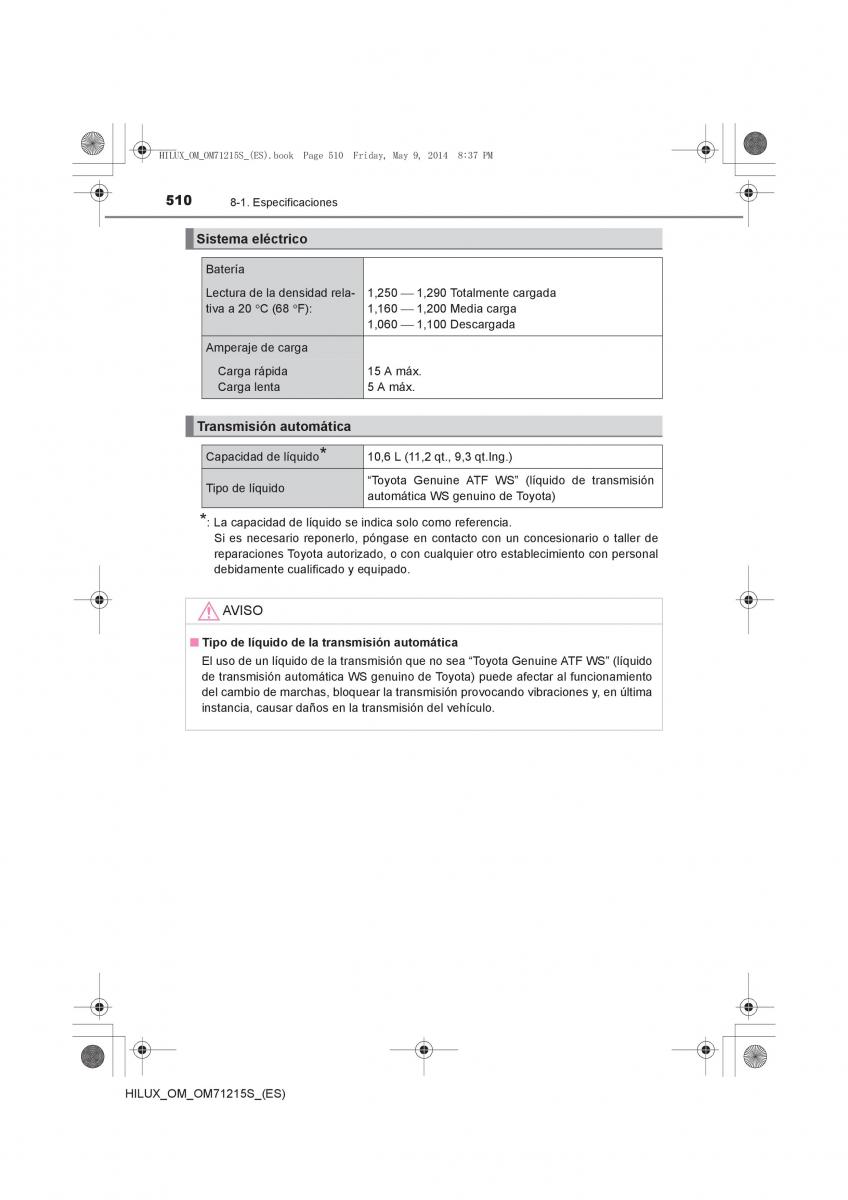 Toyota Hilux VII 7 manual del propietario / page 510