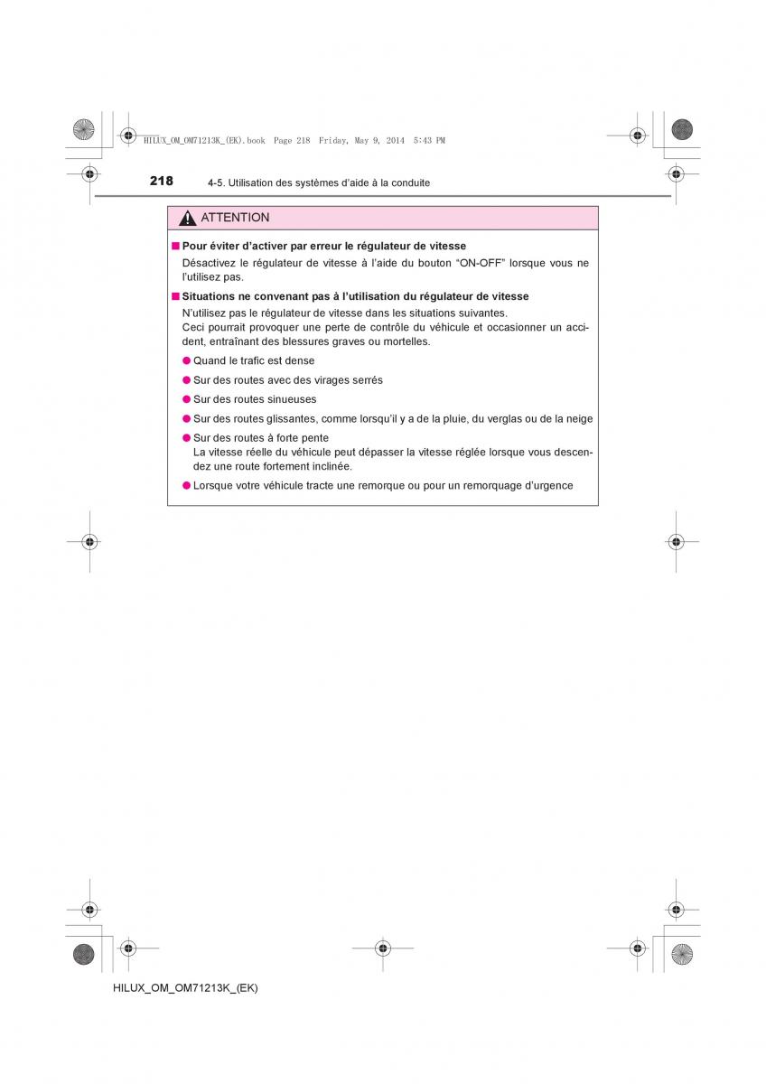 Toyota Hilux VII 7 manuel du proprietaire / page 218