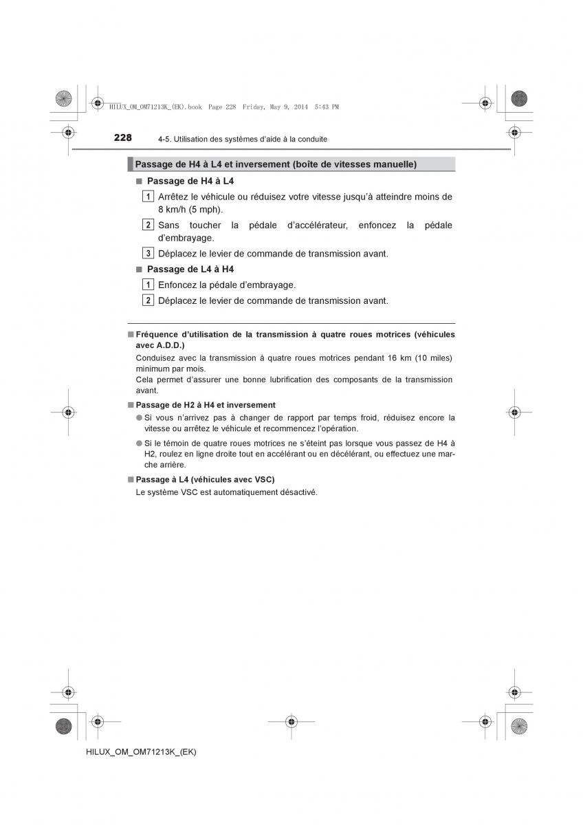 Toyota Hilux VII 7 manuel du proprietaire / page 228