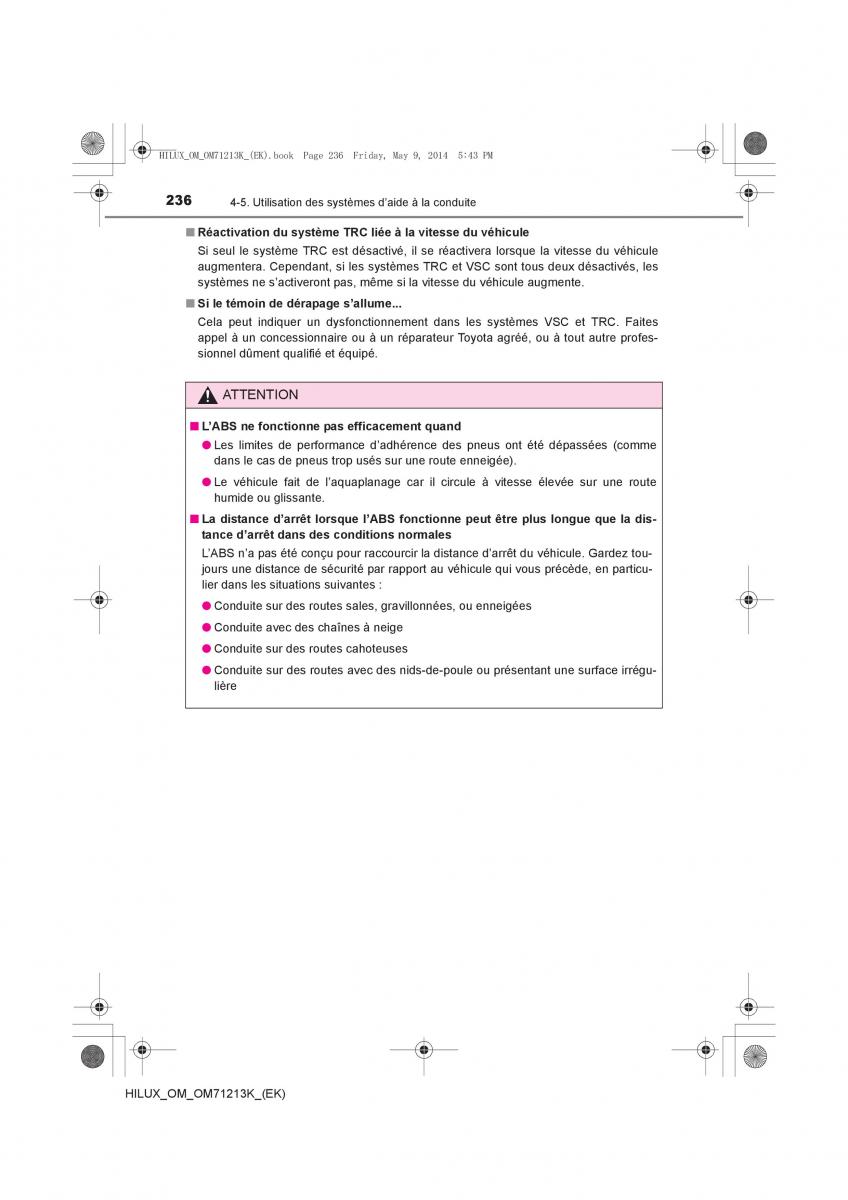 Toyota Hilux VII 7 manuel du proprietaire / page 236