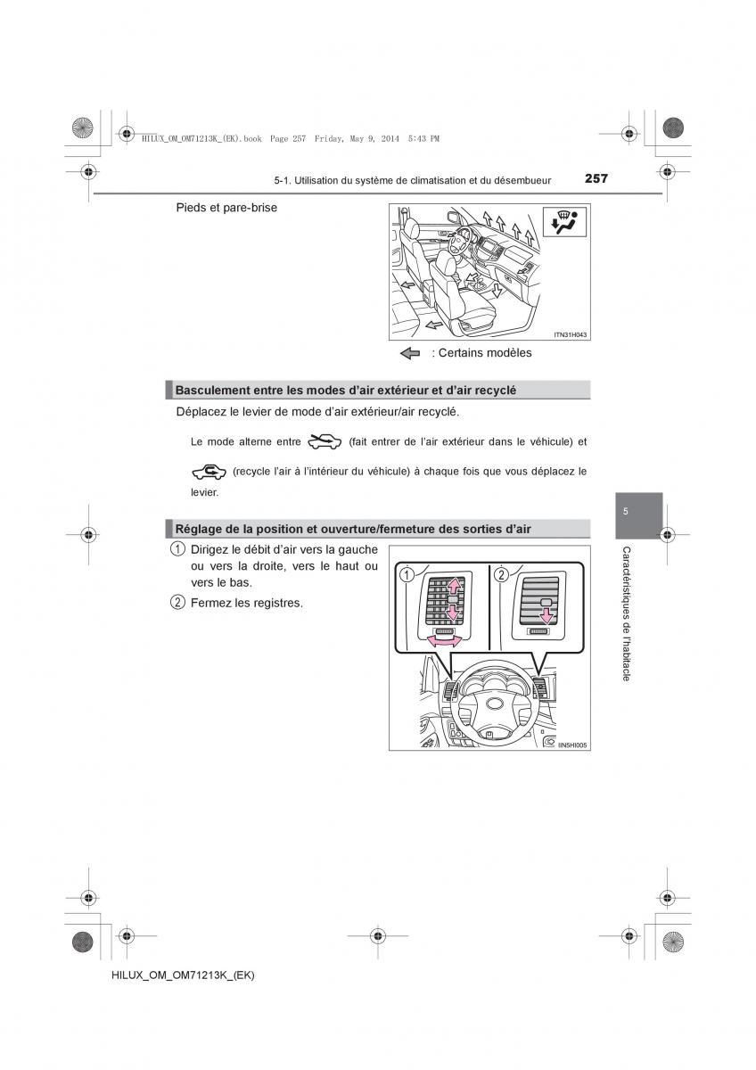 Toyota Hilux VII 7 manuel du proprietaire / page 257