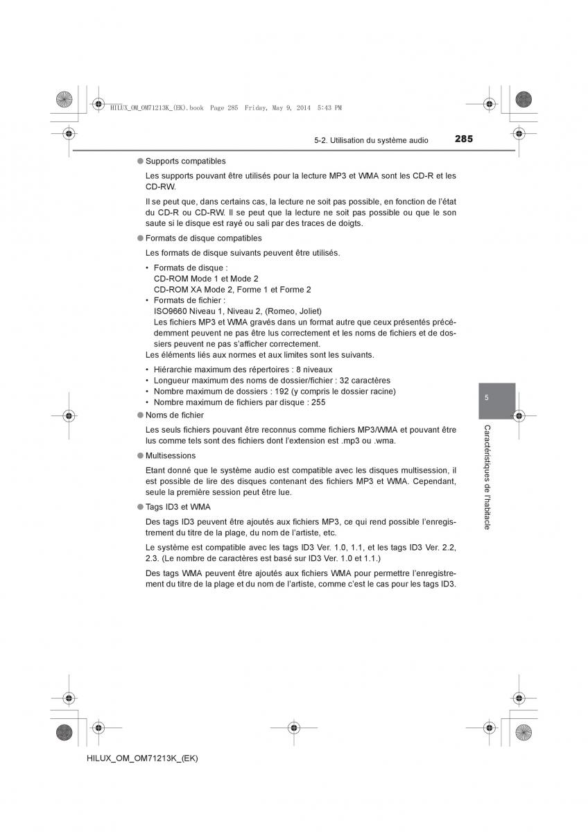 Toyota Hilux VII 7 manuel du proprietaire / page 285