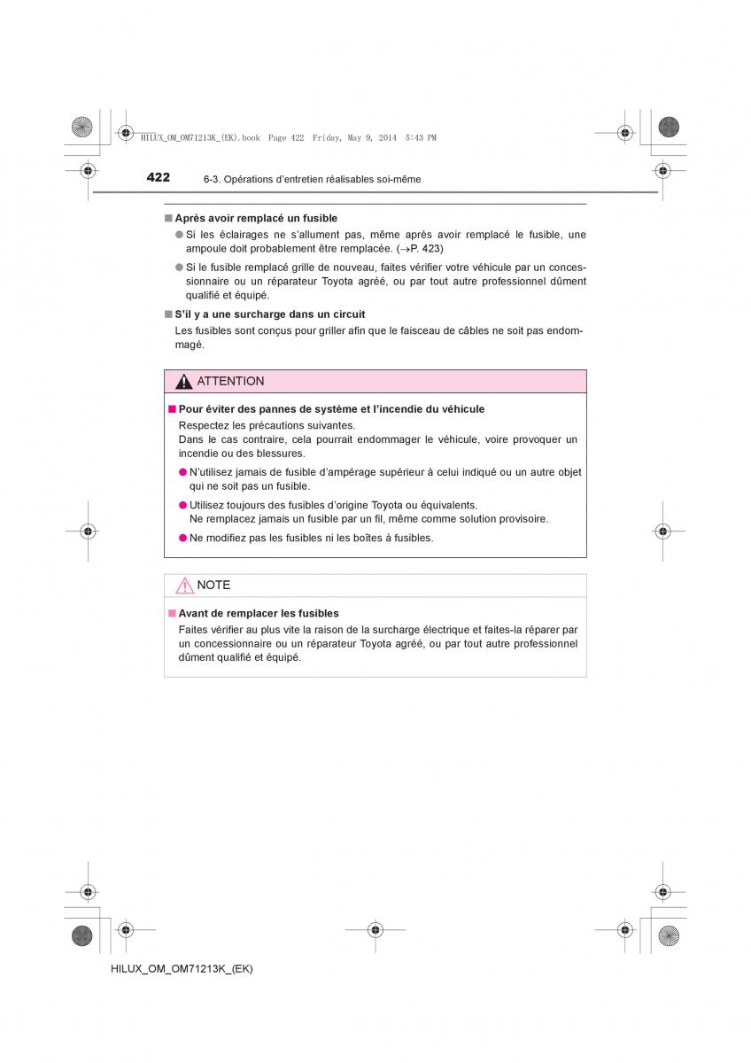 Toyota Hilux VII 7 manuel du proprietaire / page 422