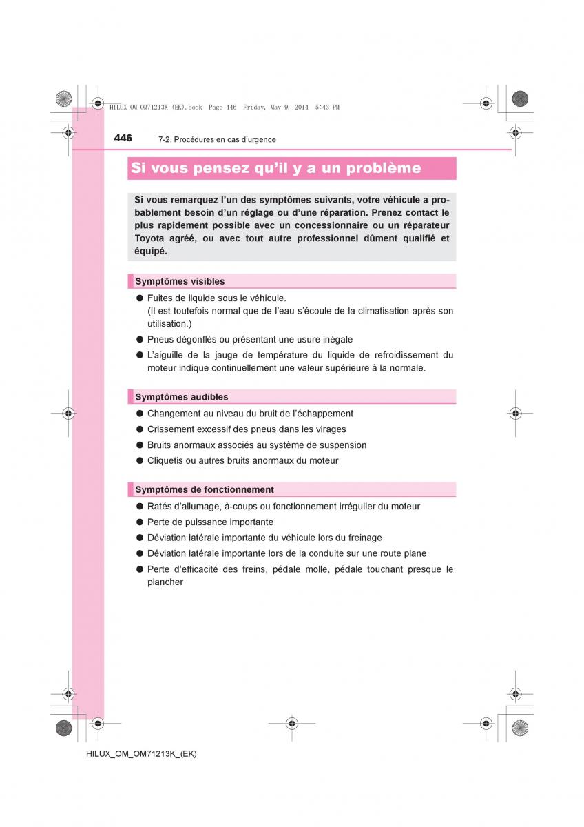 Toyota Hilux VII 7 manuel du proprietaire / page 446