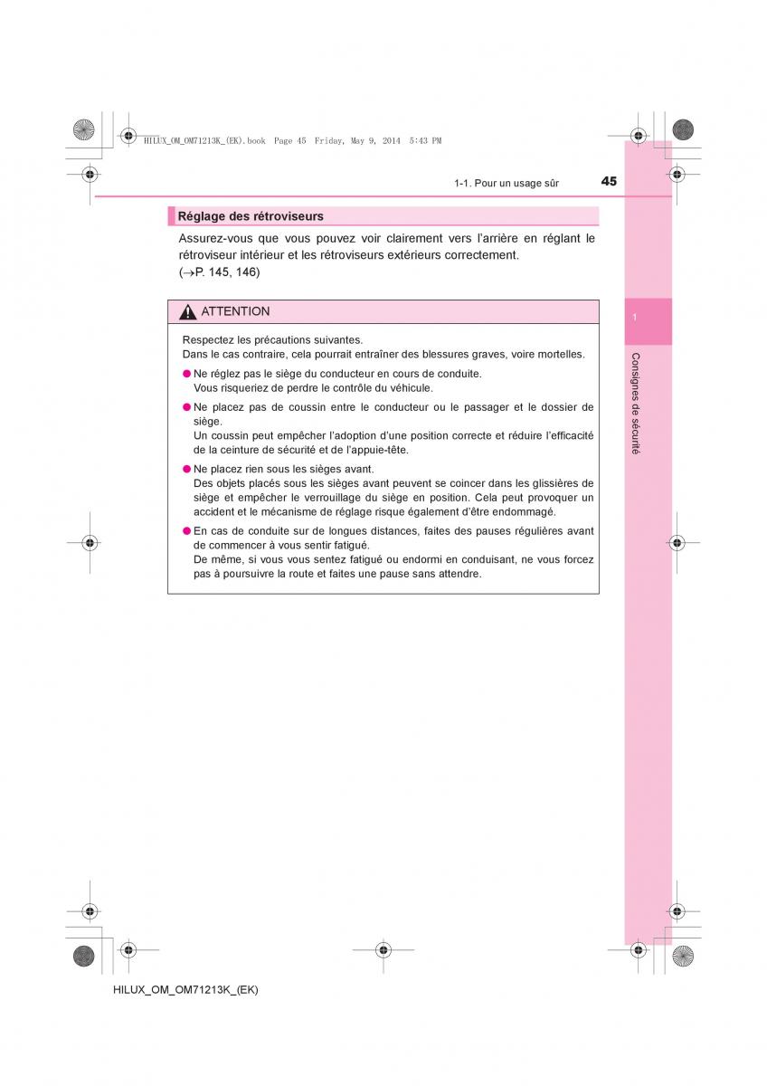 Toyota Hilux VII 7 manuel du proprietaire / page 45