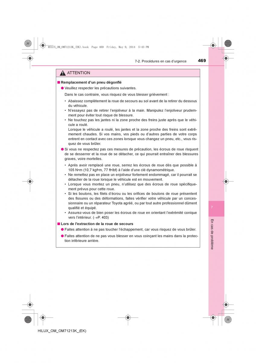 Toyota Hilux VII 7 manuel du proprietaire / page 469