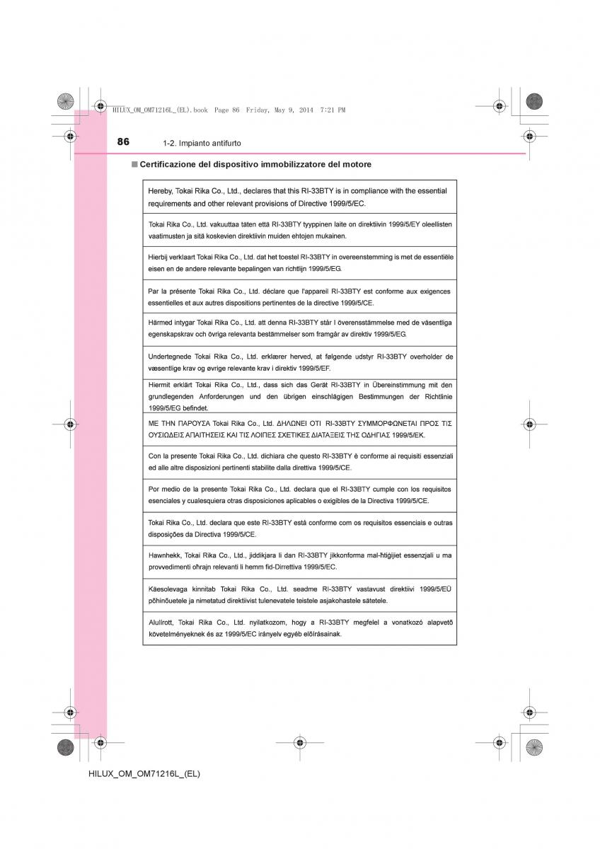 Toyota Hilux VII 7 manuale del proprietario / page 86