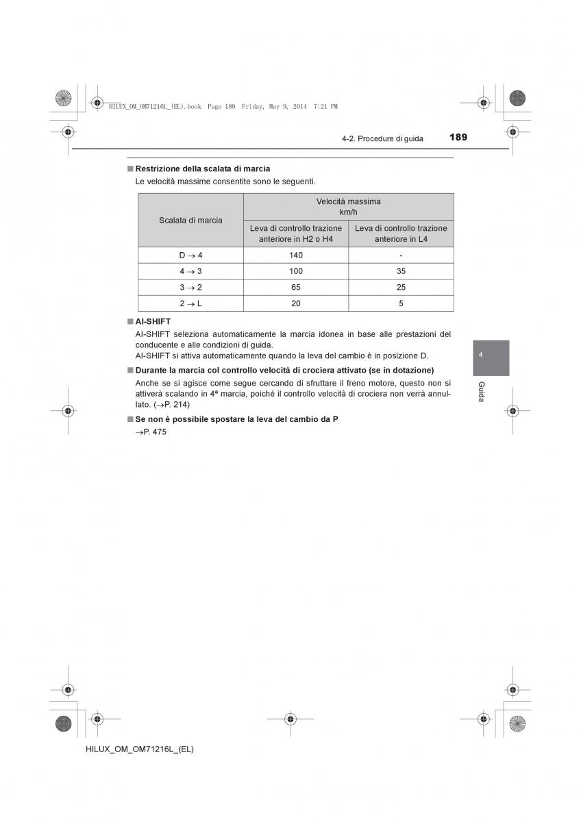 Toyota Hilux VII 7 manuale del proprietario / page 189