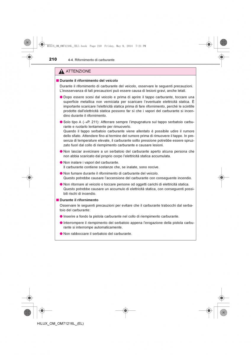 Toyota Hilux VII 7 manuale del proprietario / page 210