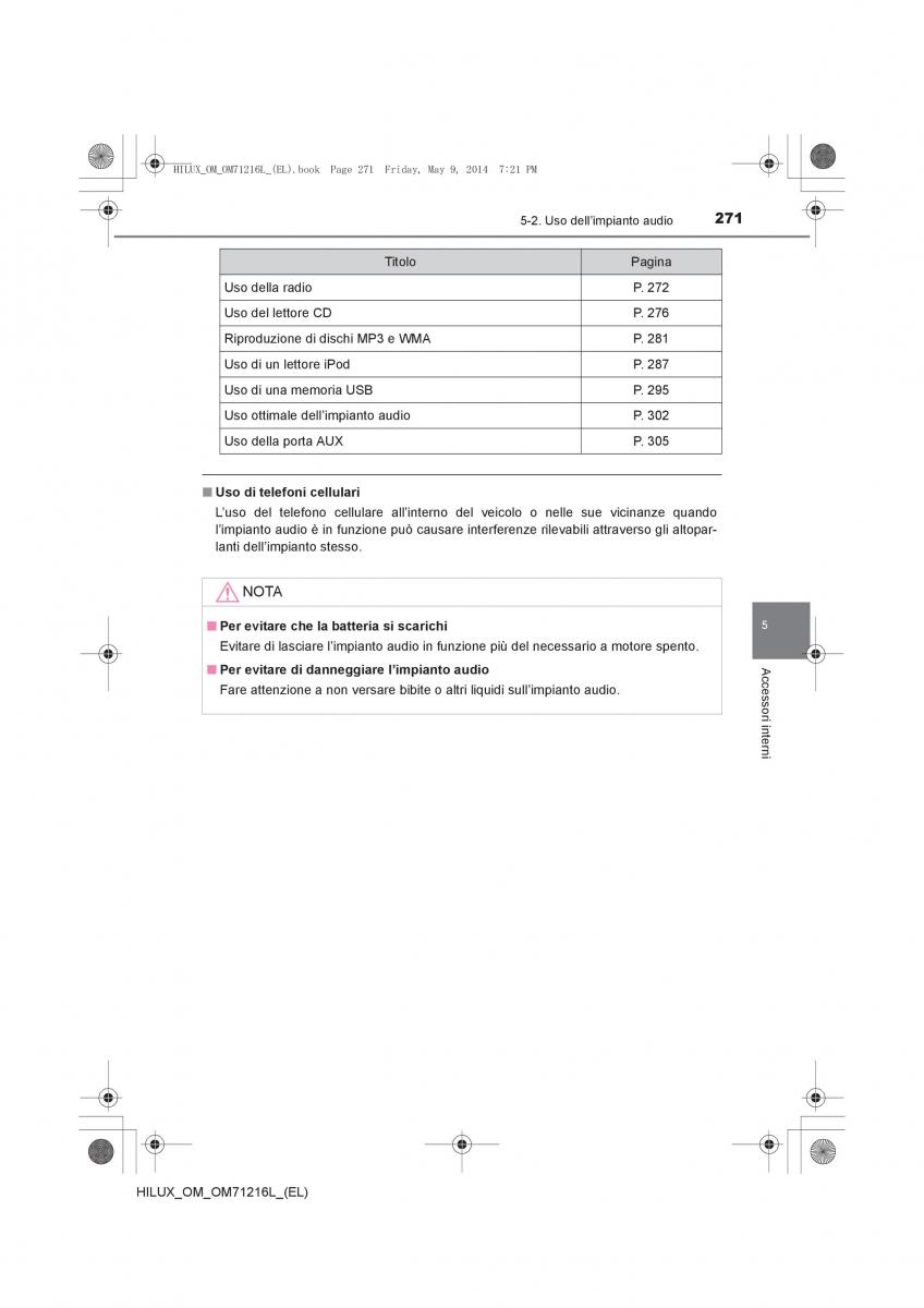 Toyota Hilux VII 7 manuale del proprietario / page 271