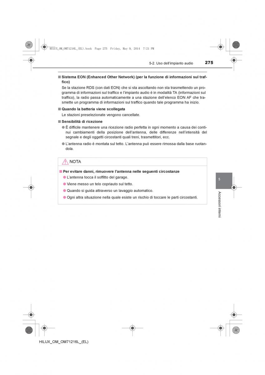 Toyota Hilux VII 7 manuale del proprietario / page 275