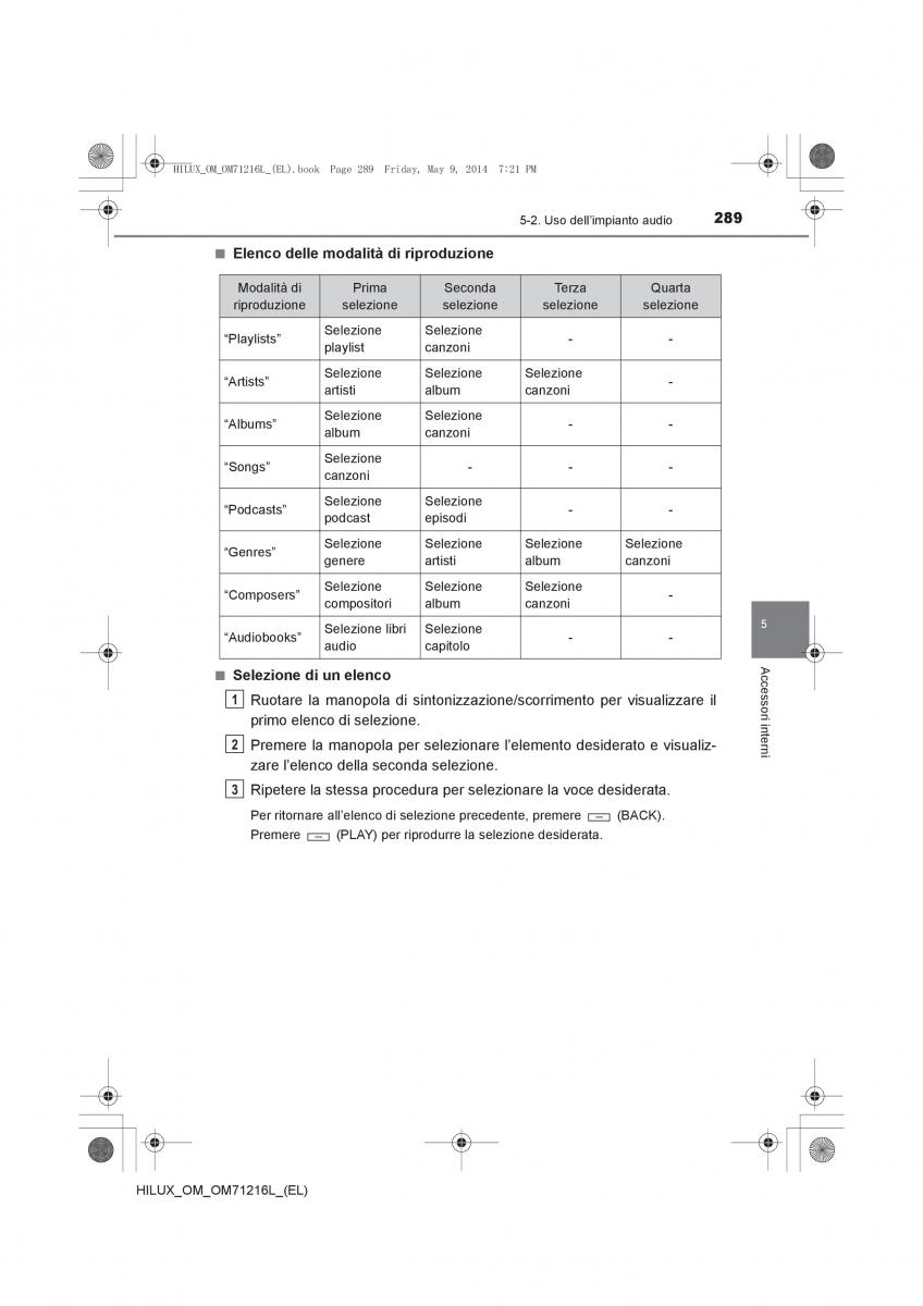 Toyota Hilux VII 7 manuale del proprietario / page 289