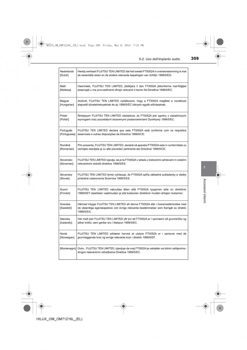 Toyota Hilux VII 7 manuale del proprietario / page 309