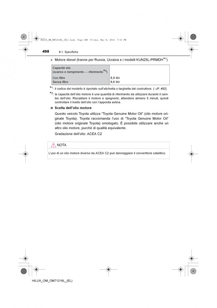 Toyota Hilux VII 7 manuale del proprietario / page 498