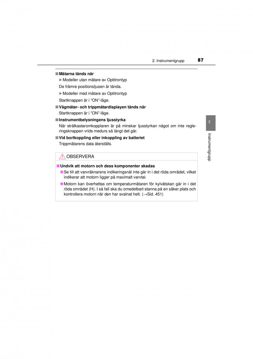 Toyota Hilux VII 7 instruktionsbok / page 87