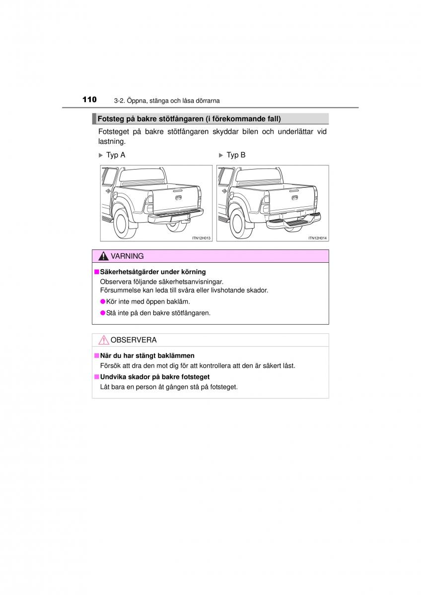 Toyota Hilux VII 7 instruktionsbok / page 110