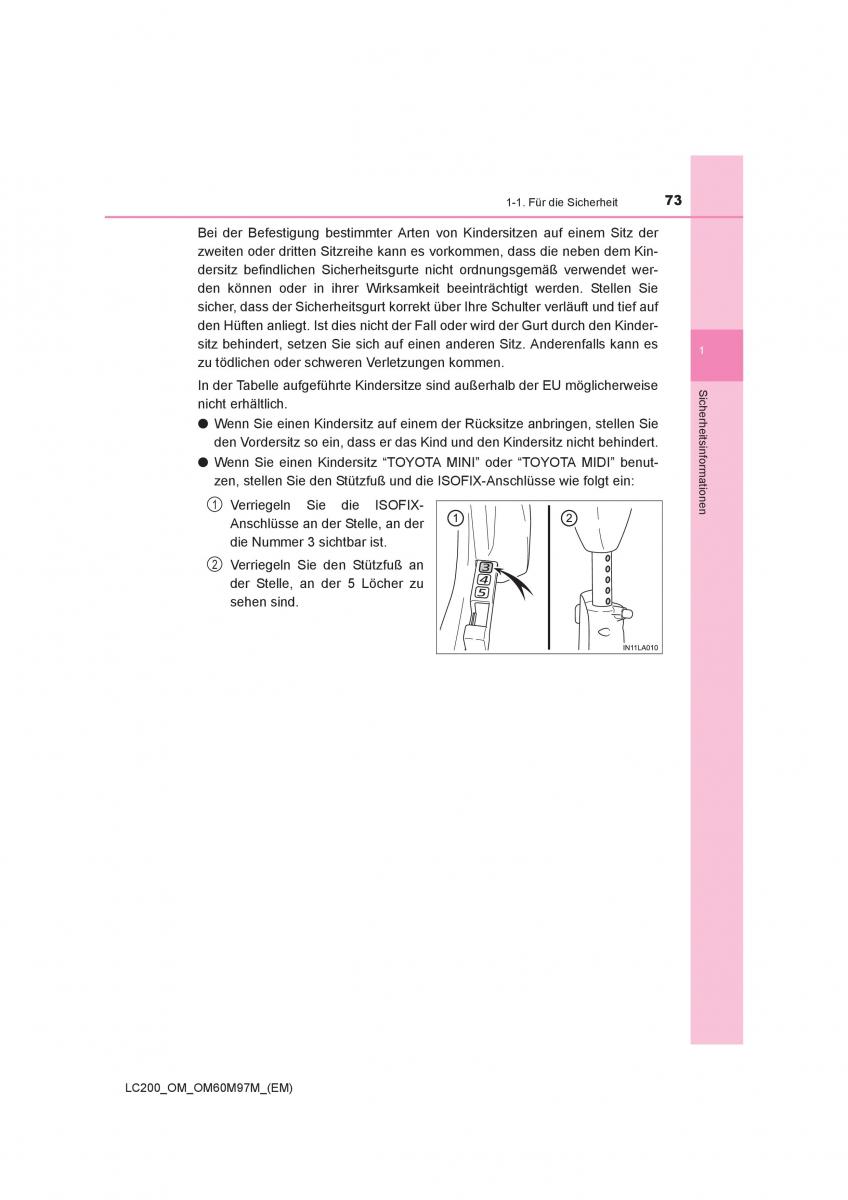 Toyota Land Cruiser J200 Handbuch / page 73